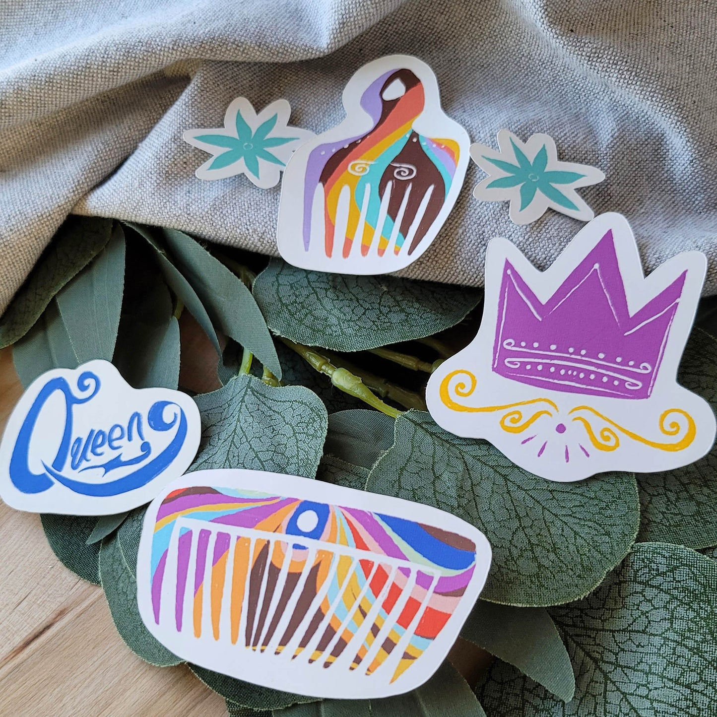 Black Girl Hair Accessories Sticker Pack, Colorful Abstract African American Journal & Planner Stickers, Natural Hair Queen Decals