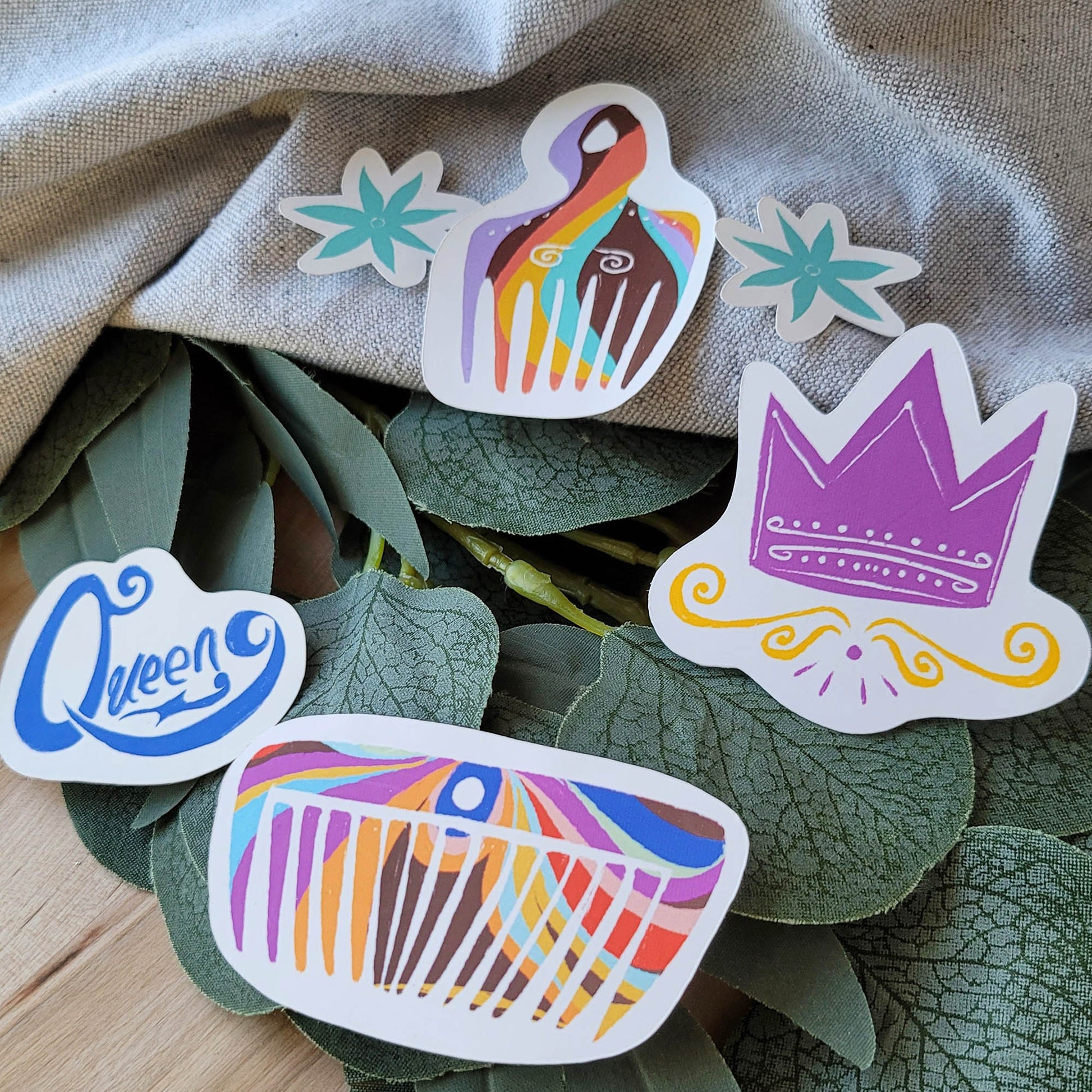 Black Girl Hair Accessories Sticker Pack, Colorful Abstract African American Journal & Planner Stickers, Natural Hair Queen Decals