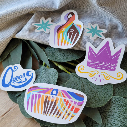 Black Girl Hair Accessories Sticker Pack, Colorful Abstract African American Journal & Planner Stickers, Natural Hair Queen Decals