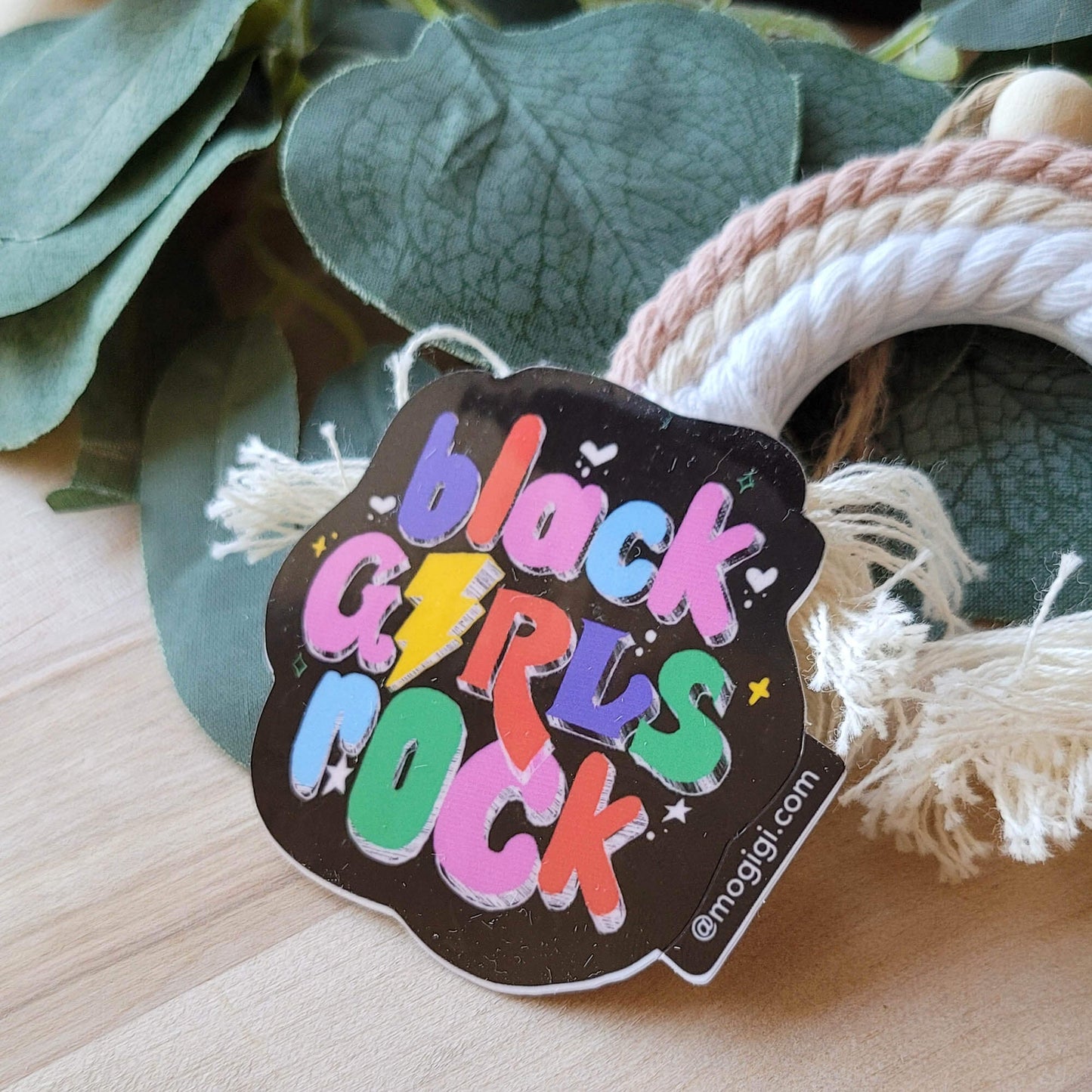 colorful, positive, vibrant, empowering Black Girls Rock viynl die-cut sticker. Add a bold artistic statement to your travel mug, water bottle and beyond MoGigi™