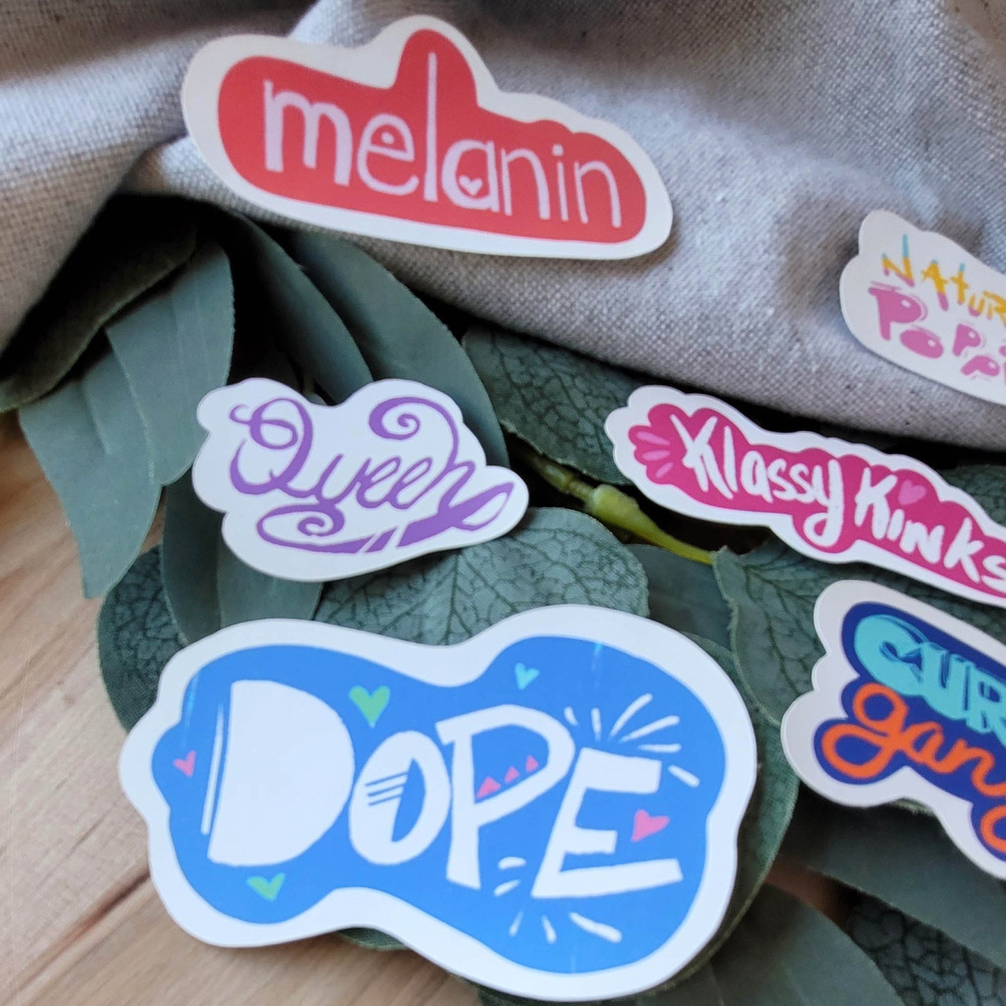 Black Girl Natural Hair Hand Lettered Word Stickers