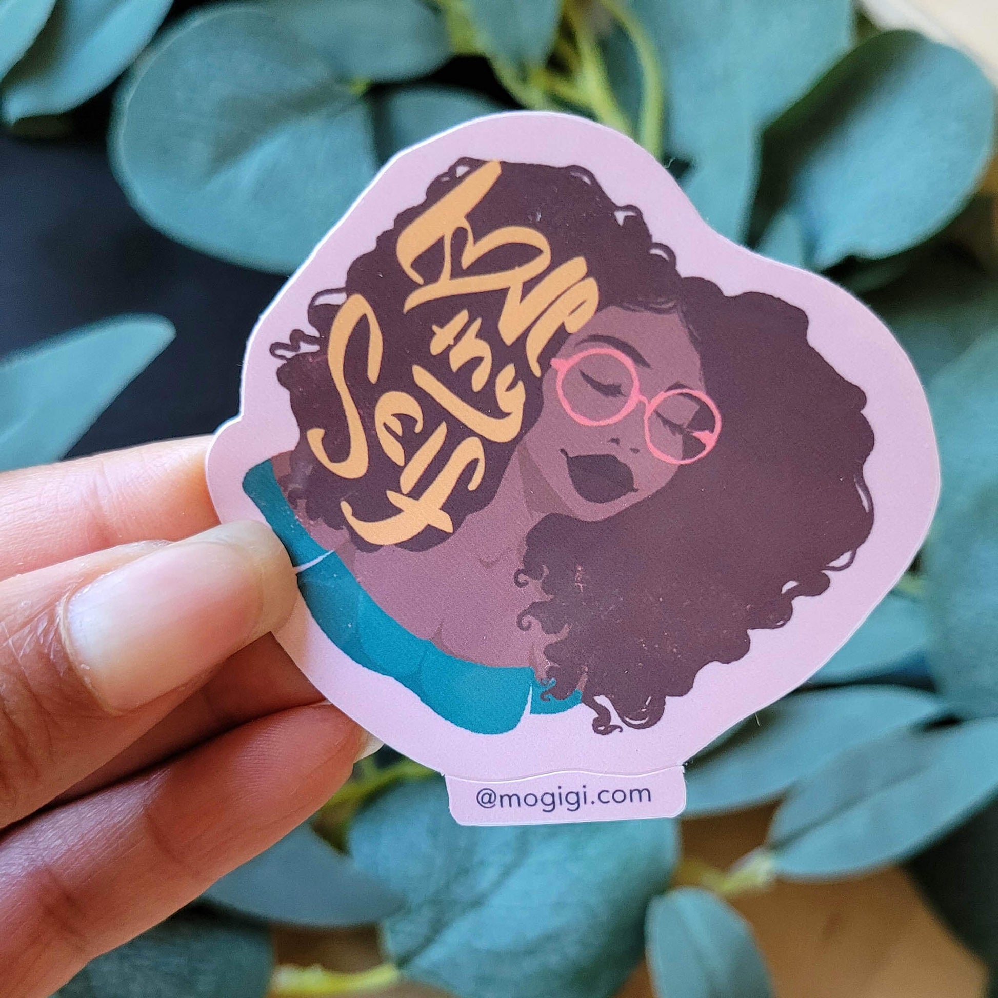 empowering inspirational black woman love thy self vinyl sticker, Virginia illustrator Gigi Moore, Norfolk, Virginia Beach, Portsmouth, Suffolk, Chesapeake, black woman art, woman owned business, self-love art, hand-lettering quotes and sayings, black girl magic, black women in art