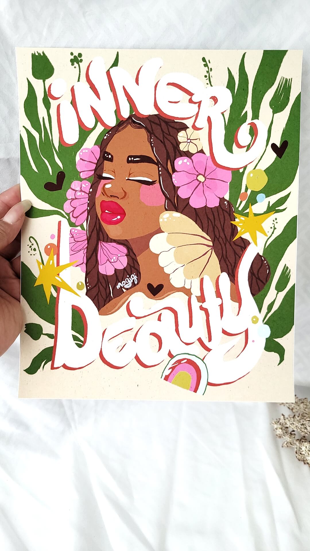 inner beauty motivational black woman art, black women luxury, african american home wall decor, must have prints to refresh your interior space, vintage, retro inspired natural hair art, self-care, self-reflection, positive, dopamine artwork art prints illustration by Gigi Moore Virginia artist mogigi.com mogigi.shop