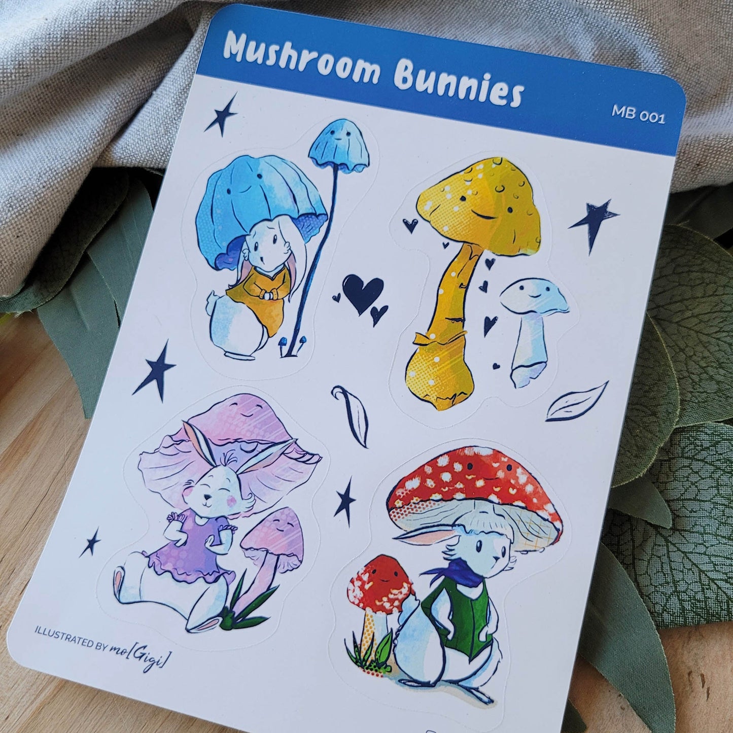 Cute Mushroom Bunny Rabbit Character Sticker Sheet