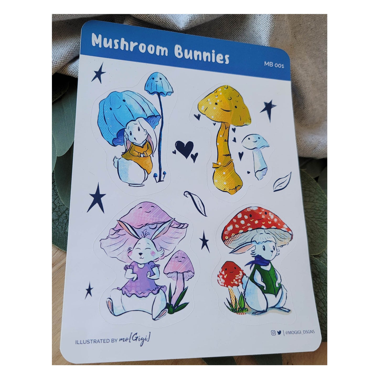 Cute Mushroom Bunny Rabbit Character Sticker Sheet