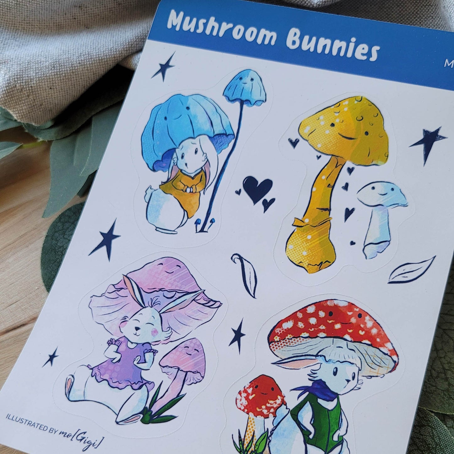 Cute Mushroom Bunny Rabbit Character Sticker Sheet
