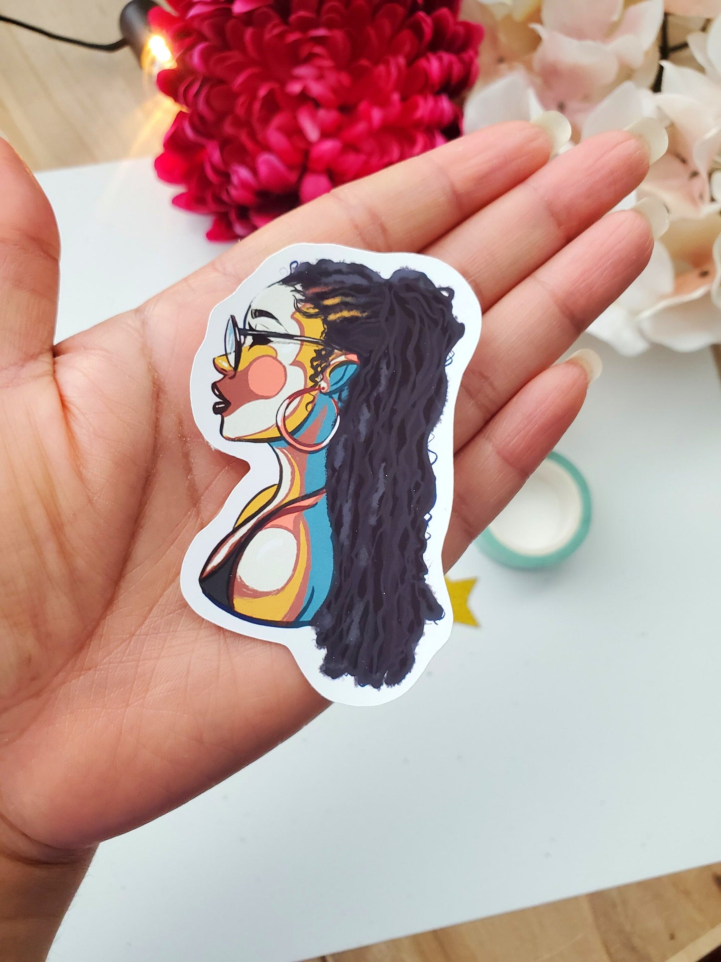 close up view of my holding my custom illustrated sage sticker from my Classy Kinks Collection. available on mogigi.shop. Grab this bestseller!