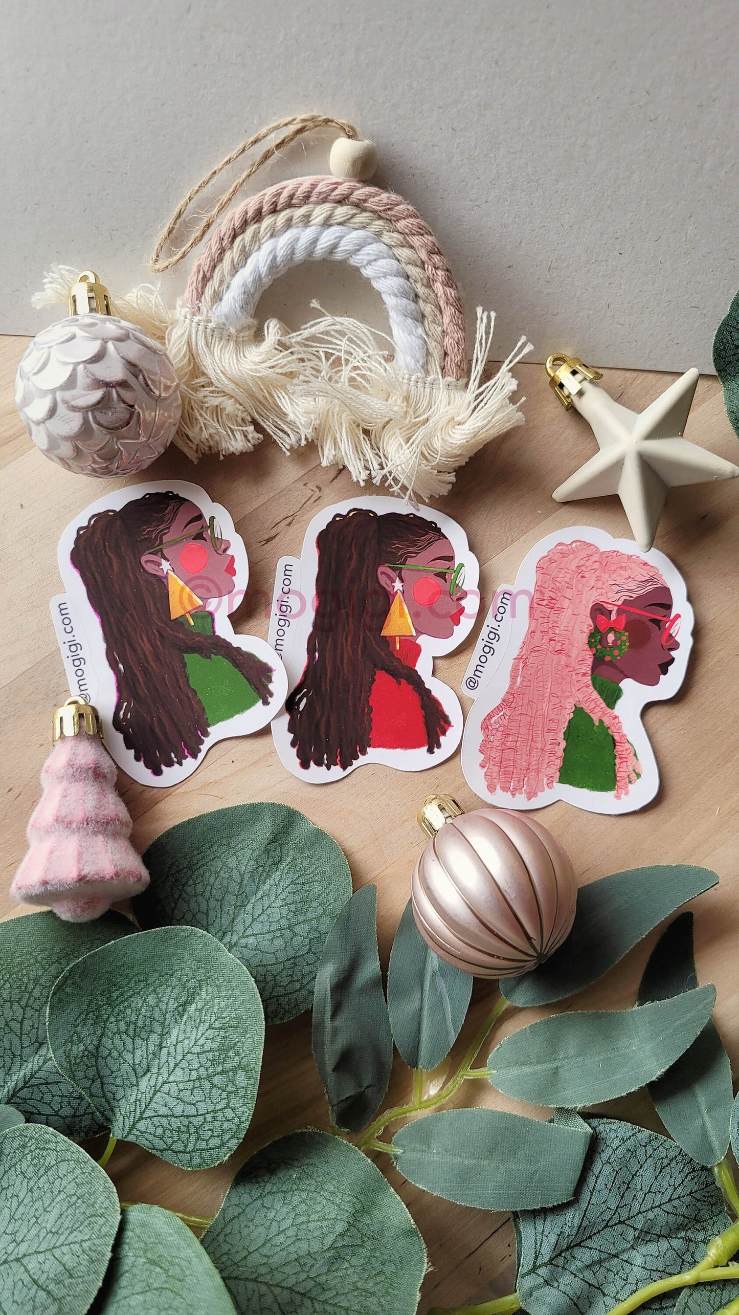 Sage Christmas Natural hair locs die cut stickers MoGigi™