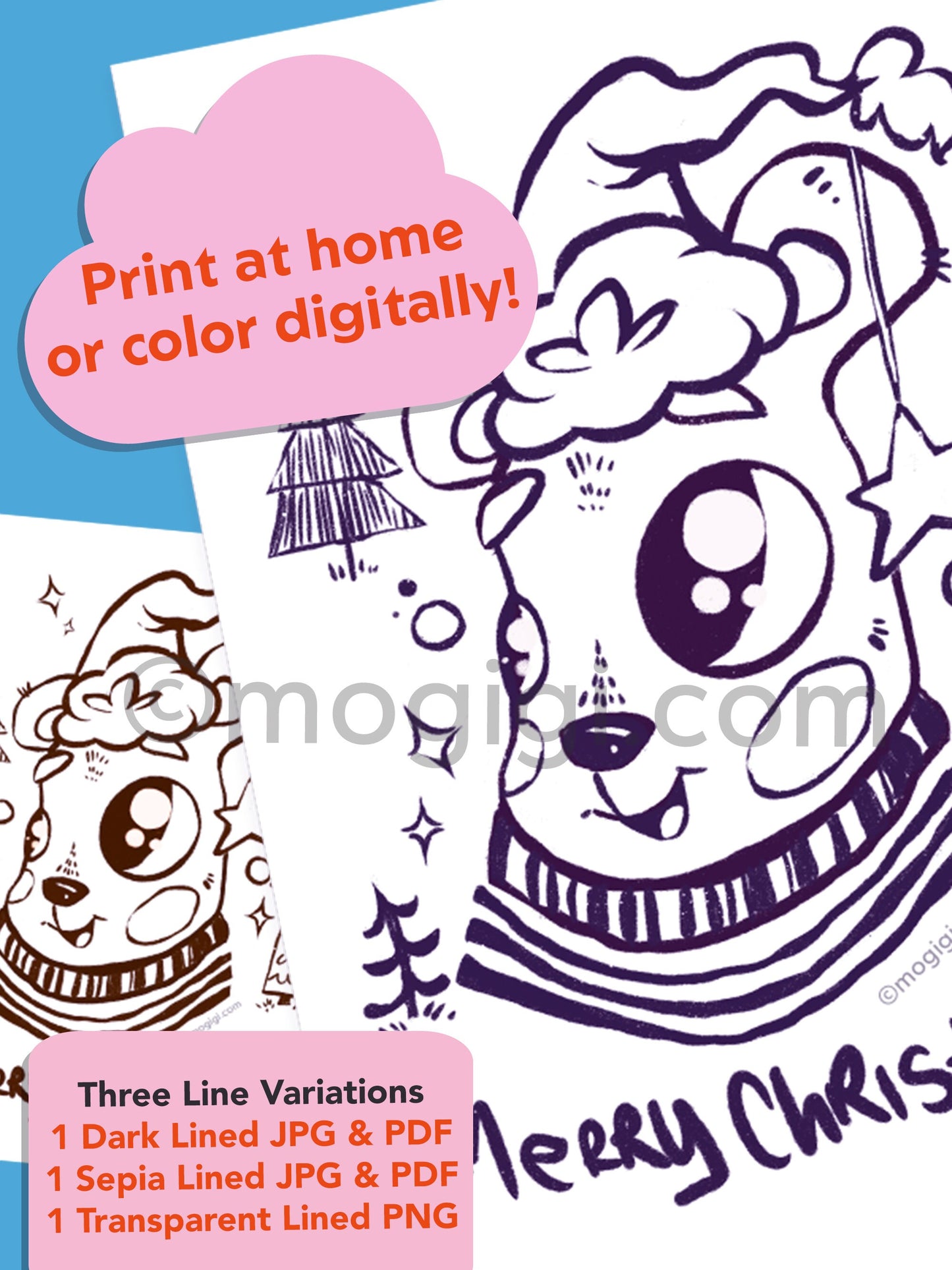 Merry Christmas Bear Coloring Page - Digital Download