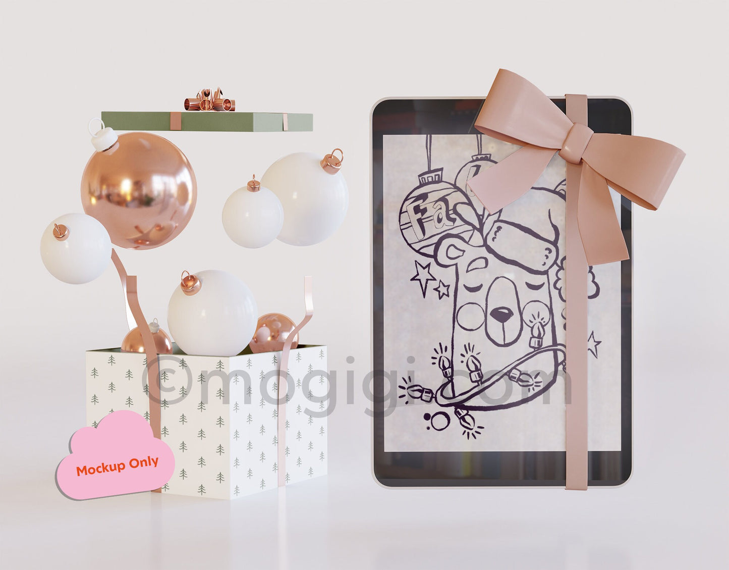 printable coloring pages for adults and kids featuring christmas bear cartoon and ornaments. MoGigi™