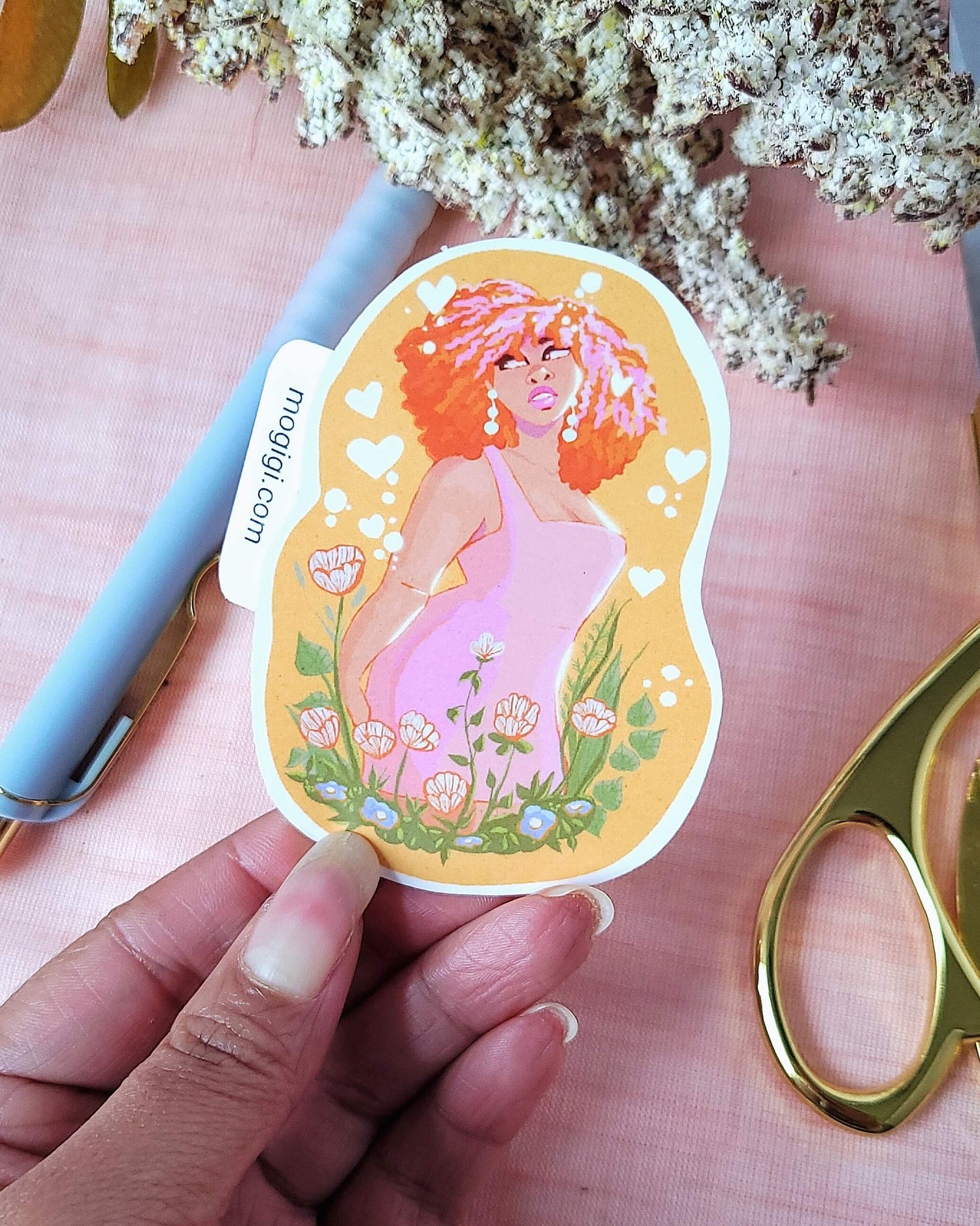 yellow garden girl sticker gem new launch mogigi