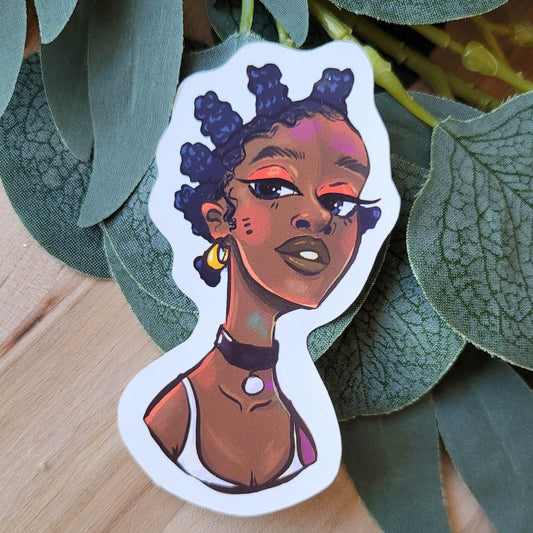 Bantu Knot Black Woman Hair Style Sticker