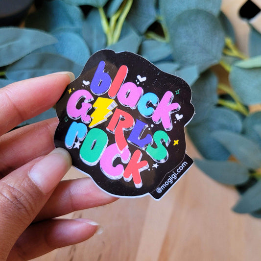 colorful, positive, vibrant, empowering Black Girls Rock viynl die-cut sticker. Add a bold artistic statement to your phone case, laptop, notebook and more. MoGigi™