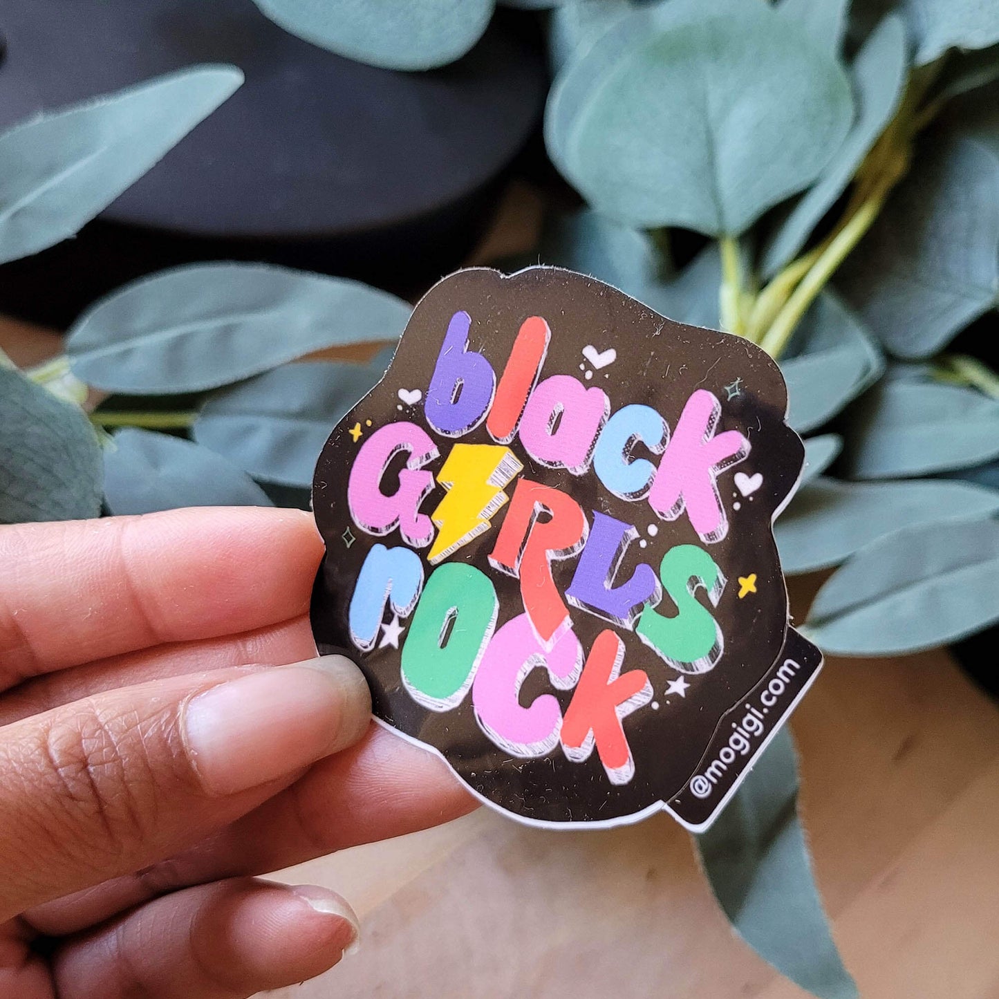 colorful, positive, vibrant, empowering Black Girls Rock viynl die-cut sticker. Add a bold artistic statement to your favorite devices and items MoGigi™