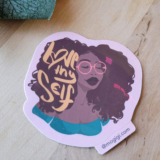 empowering inspirational black woman love thy self die-cut viynl sticker. MoGigi™