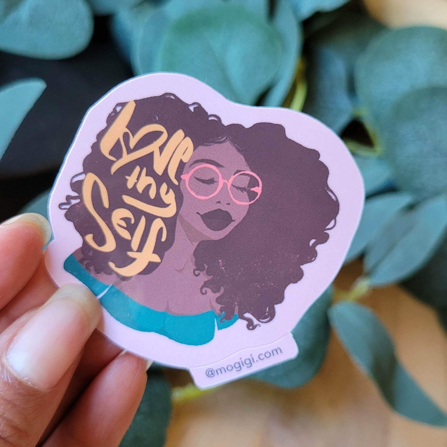 empowering inspirational black woman love thy self die-cut viynl sticker. MoGigi™ add some motivational touches to your phone case, laptop, journal.