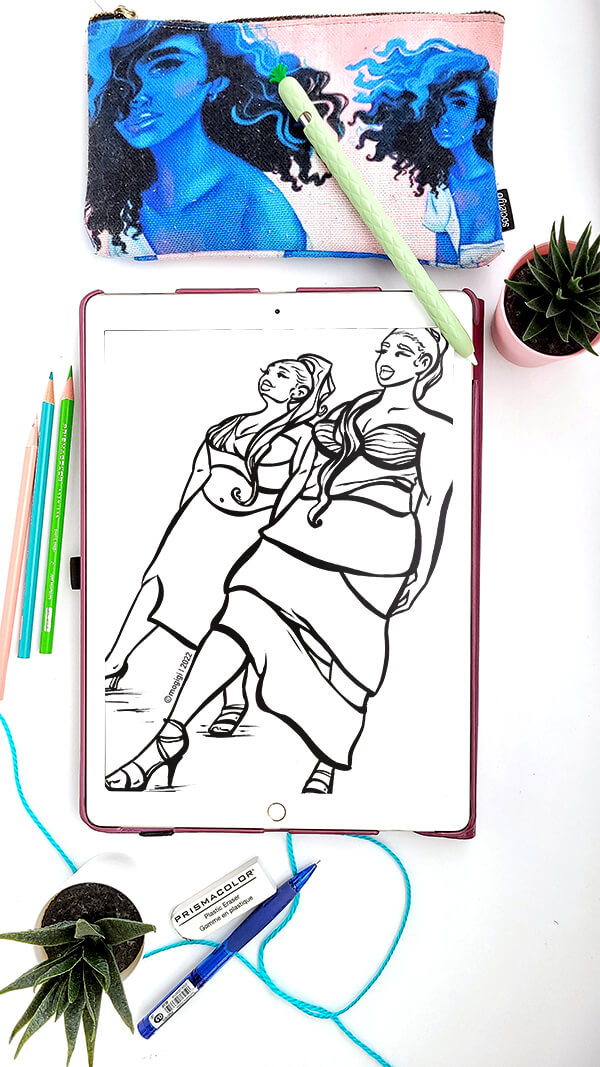 Inspiring sisterhood of women digital adult coloring page download MoGigi™ enjoy on your iPad or print out at home