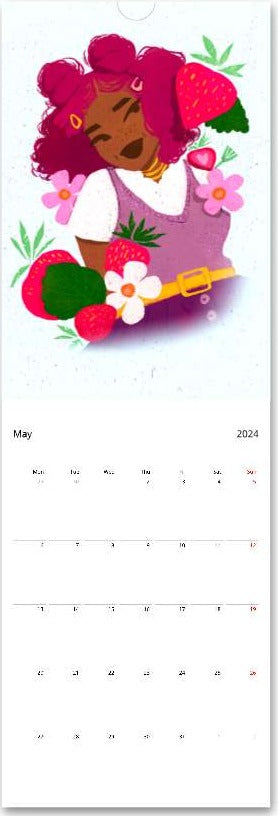 2024 MoGigi Fruit Girls Calendar May, illustrations by Gigi Moore, Virginia based illustrator, mogigi.shop, art store shopify