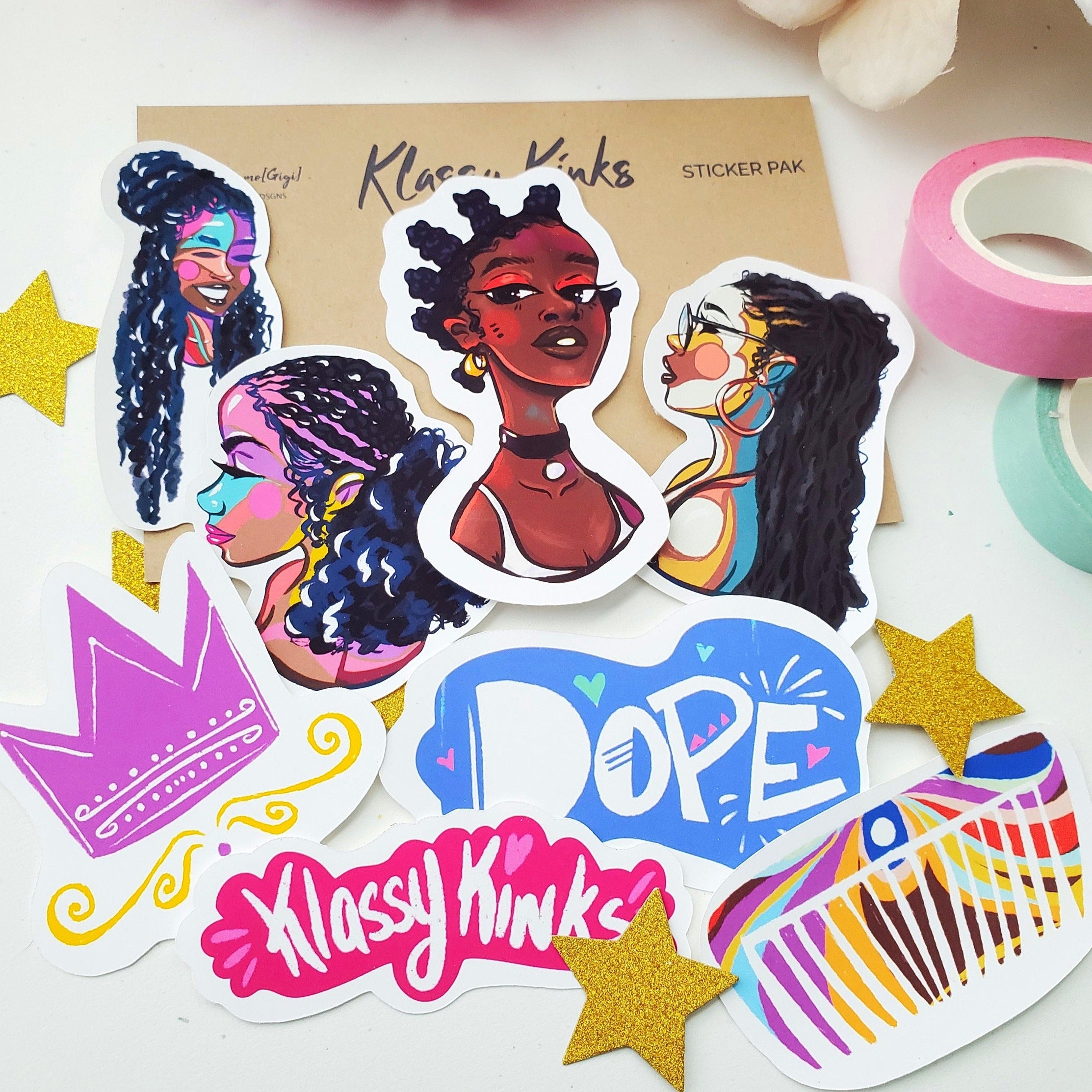 sticker journaling, aesthetic that girl, black girls rock, curly hair art, afro queen, gifts for girls, black owned shops, black culture, african american, women empowerment, art by black artists