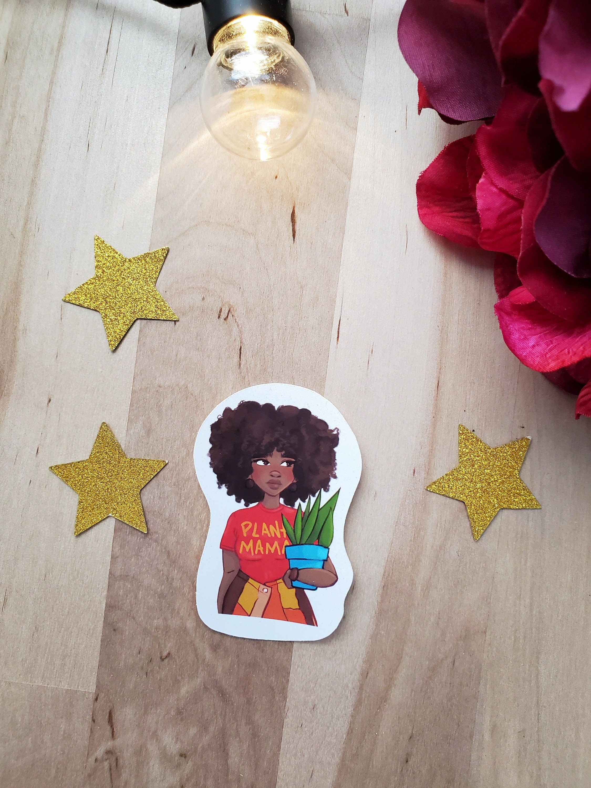 Plant Lover Mama Melanin Afro Girl Sticker