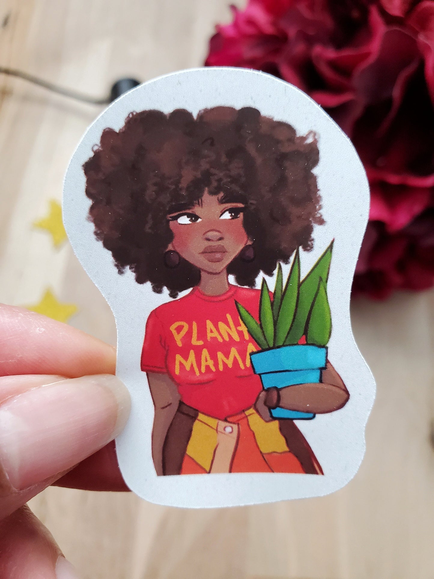 Plant Lover Mama Melanin Afro Girl Sticker