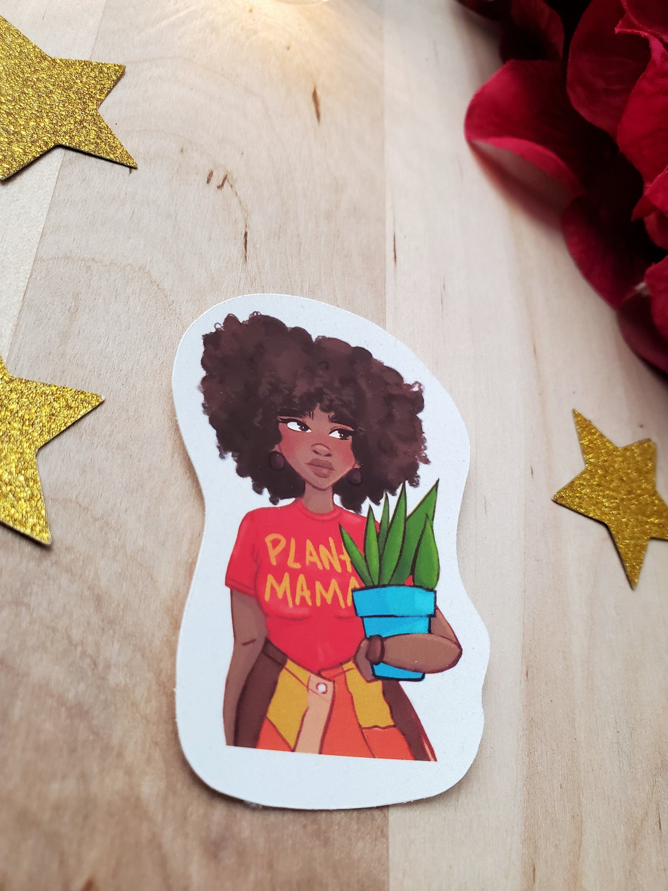 Plant Lover Mama Melanin Afro Girl Sticker