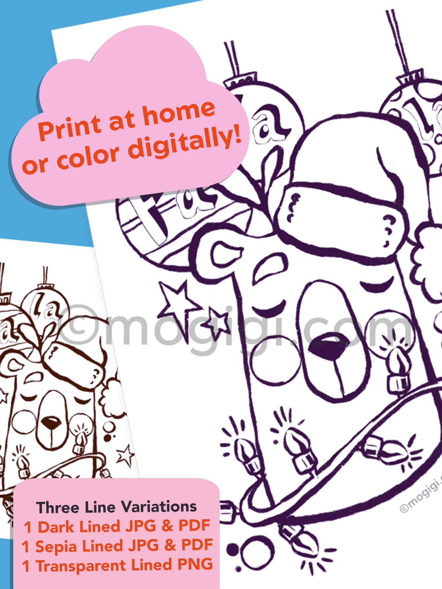 Fa La La Bear Christmas Coloring Page - Digital Download